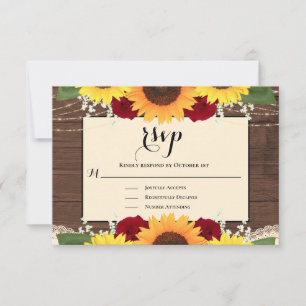 Rustic Country Wood Sunflower Rose Wedding RSVP Card