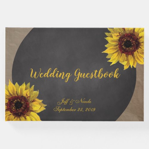 Rustic Country Wood Sunflower Wedding Guest Book