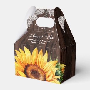 Rustic Country Wood Sunflower Wedding Thank You Favor Boxes