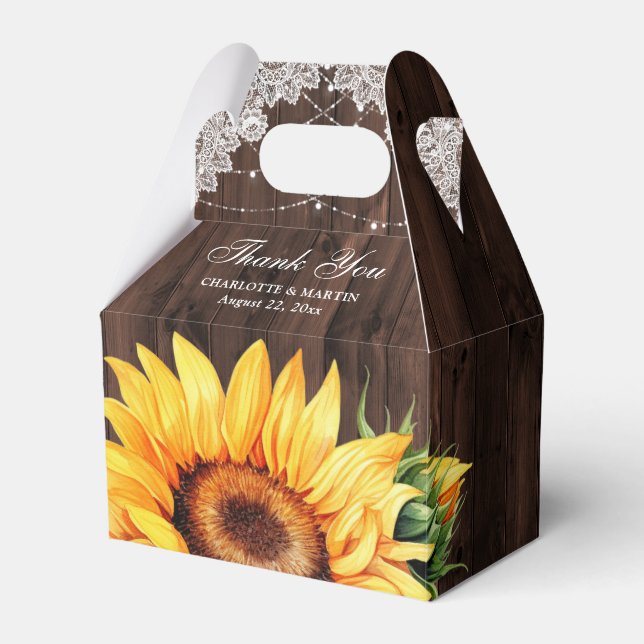 Rustic Country Wood Sunflower Wedding Thank You Favor Boxes (Front Side)