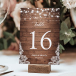 Rustic Country Wood Twinkle Lights Lace Wedding Table Number<br><div class="desc">Rustic Country Wood Twinkle Lights Lace Wedding Table Number Card. (1) Please customize this template one by one (e.g, from number 1 to xx) , and add each number card separately to your cart. (2) For further customization, please click the "customize further" link and use our design tool to modify...</div>