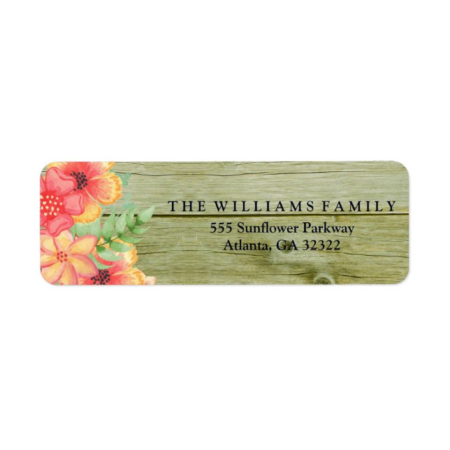 Rustic Country Wood Watercolor Botanical Floral Label (Front)