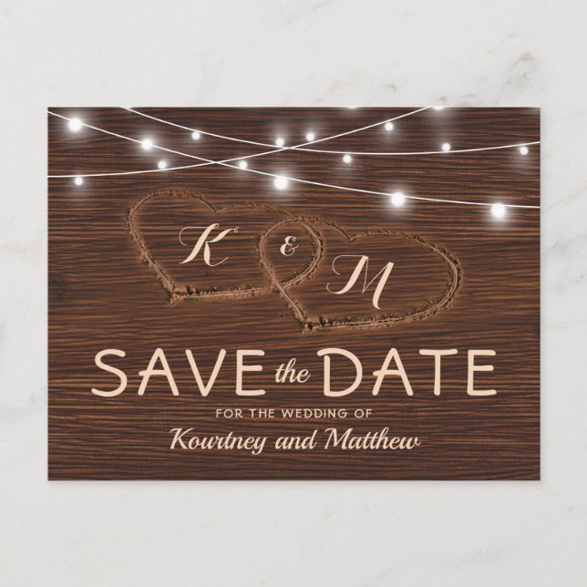 Rustic Country Wood Wedding Save the Date Announcement Postcard (Front)