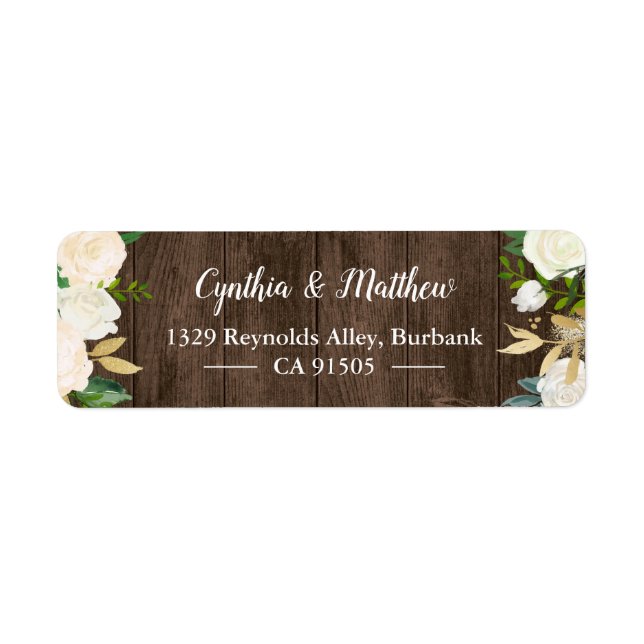 Rustic Country Wood White Gold Garden Flowers Label (Front)