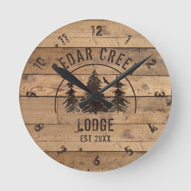 Rustic Country Wood Wilderness Forest Personalized Round Clock (Front)
