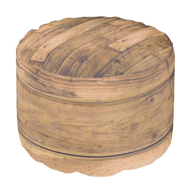 Rustic Country Wood Wooden Planks Boards Oak Pouf (Angled Front)