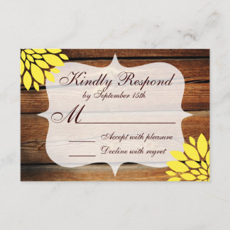 Rustic Country Wood Yellow Flower Wedding RSVP Card