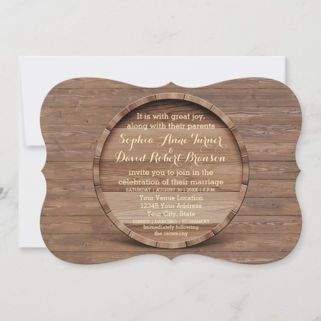 Rustic Country Wooden Barrel Wedding Invitation (Front)