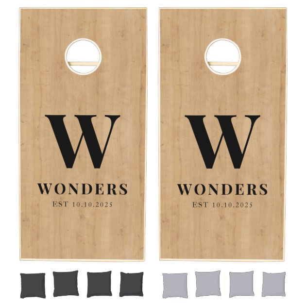 Rustic Country Wooden Family Name monogram Cornhole Set