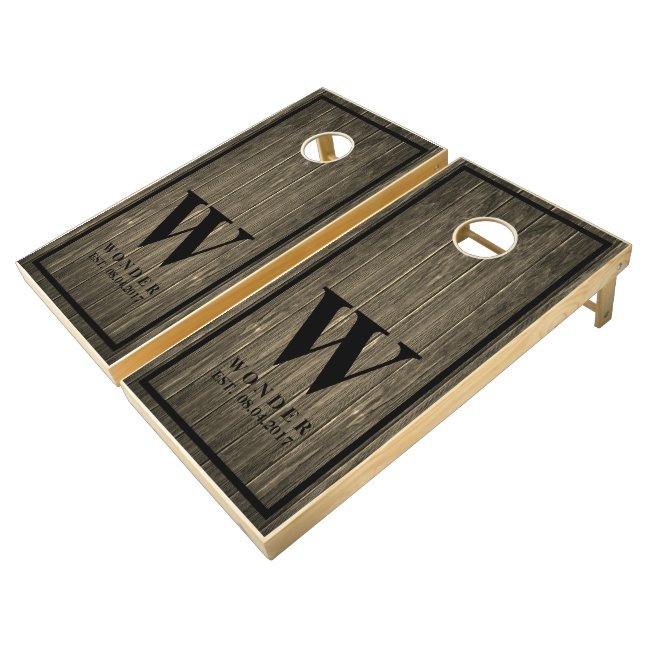 Rustic Country Wooden Family Name Monogram Wedding Cornhole Set