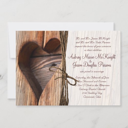 Rustic Country Wooden Heart Twine Wedding Invites