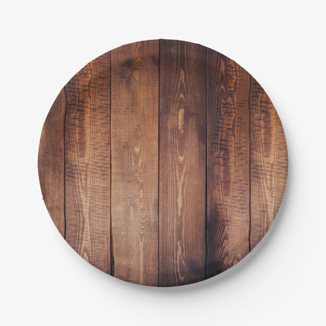 Rustic Country Wooden Planks Paper Plates (Front)
