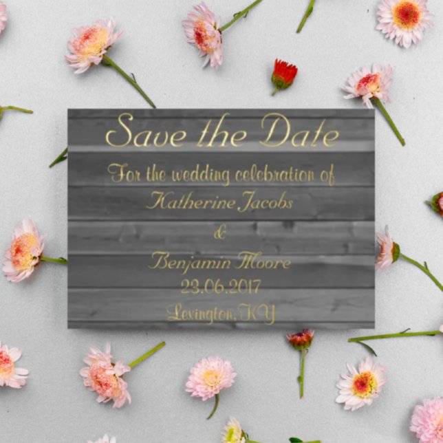 Rustic Country Wooden Save The Date Foil Invitation (Creator Uploaded)