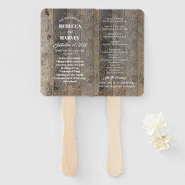 rustic country woodgrain barn wedding programs hand fan