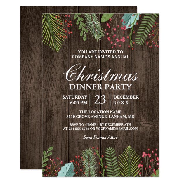 Rustic Country Woodgrain Holiday Christmas Party Invitation
