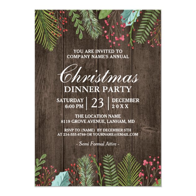 Rustic Country Woodgrain Holiday Christmas Party Invitation