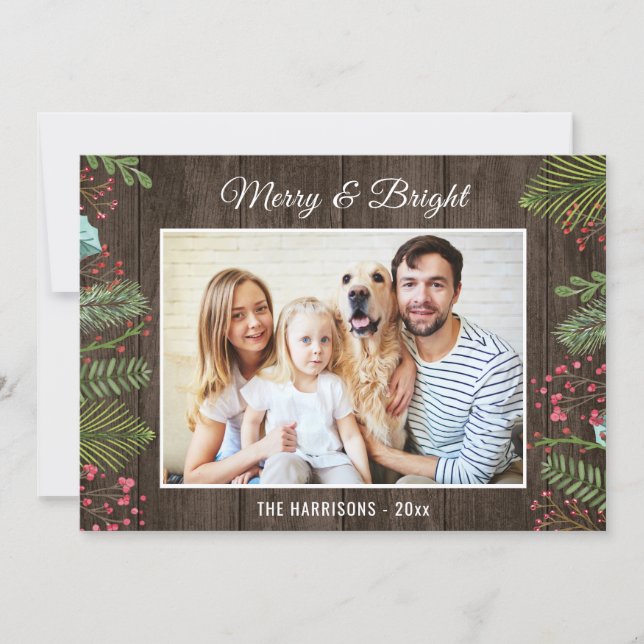 Rustic Country Woodgrain Holiday Christmas Photo Invitation (Front)