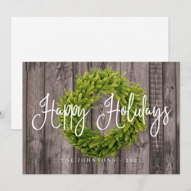 Rustic Country Woodsy Botanical Wreath Christmas Holiday Card (Front/Back)