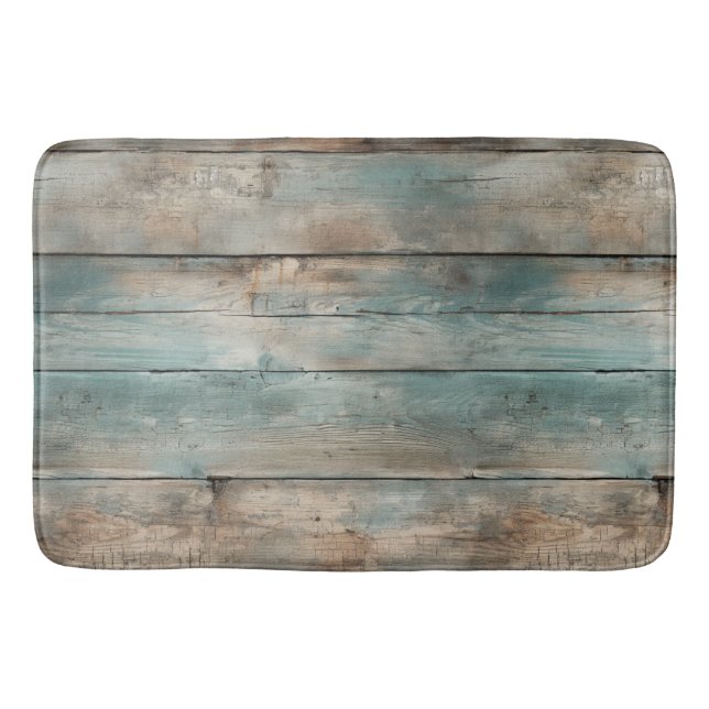 Rustic Country Worn Blue Wood Boards Bath Mat (Front)