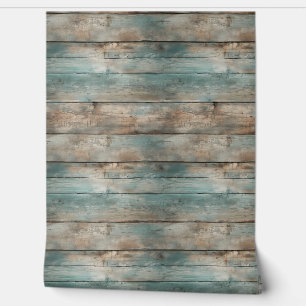 Rustic Country Worn Blue Wooden Fence Boards Wallpaper