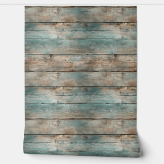 Rustic Country Worn Blue Wooden Fence Boards  Wallpaper