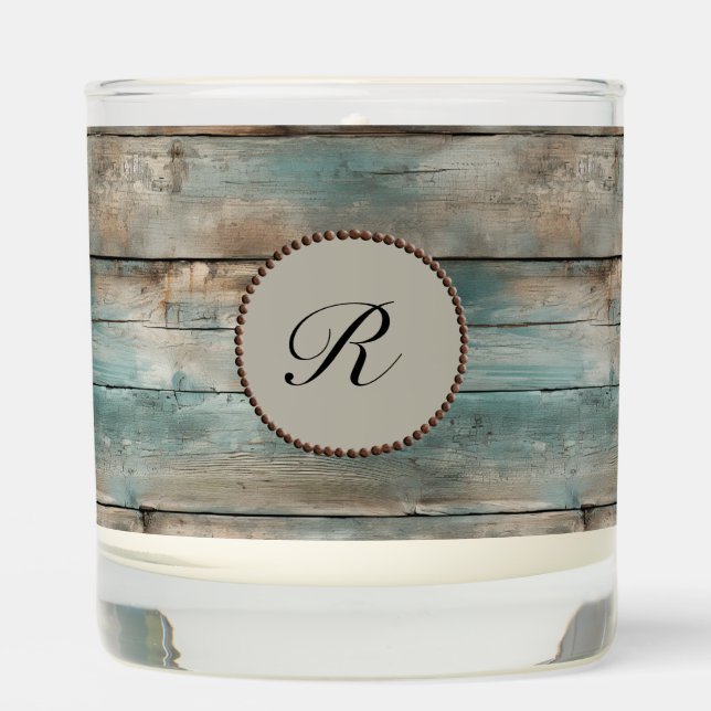 Rustic Country Worn Blue Wooden Fence  Scented Candle (Front)
