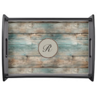 Rustic Country Worn Blue Wooden Fence serving tray