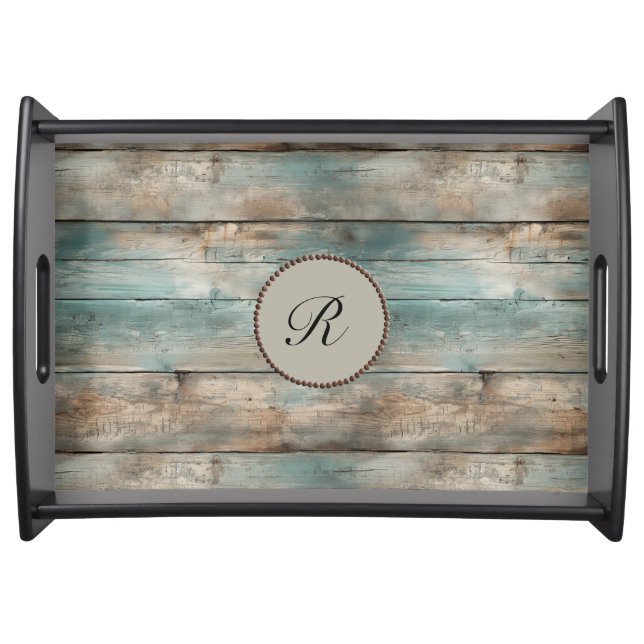 Rustic Country Worn Blue Wooden Fence serving tray (Front)