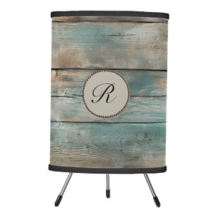 Rustic Country Worn Blue Wooden Fence Tripod Lamp