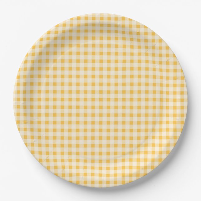 RUSTIC COUNTRY YELLOW GINGHAM PAPER PLATE (Front)