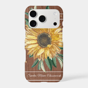 Rustic Country Yellow Sunflower Brown Wood iPhone 17 Pro Case