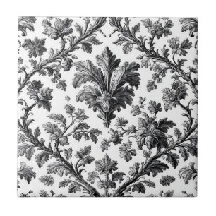 Rustic Countryside Floral Motif Monochrome Elegant Ceramic Tile