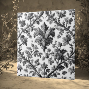 Rustic Countryside Floral Motif Monochrome Elegant Ceramic Tile