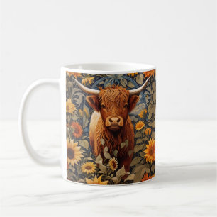 Rustic Countryside Highland Cow Sunflowers Coffee Mug
