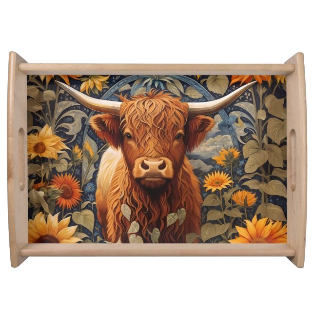 Rustic Countryside Highland Cow Sunflowers Serving Tray (Front)