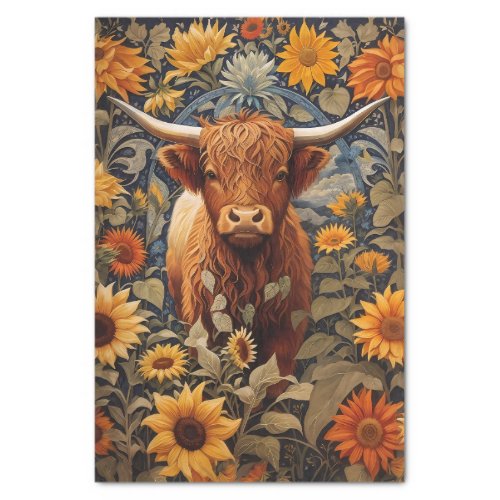 Rustic Countryside Highland Cow Sunflowers Tissue Paper