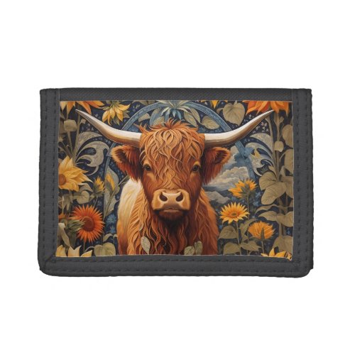Rustic Countryside Highland Cow Sunflowers Trifold Wallet