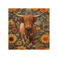 Rustic Countryside Highland Cow Sunflowers