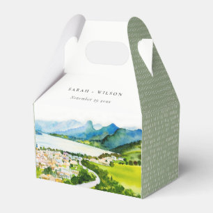 Rustic Countryside Lake Village Landscape Wedding Favor Boxes