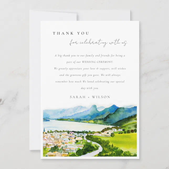 Rustic Countryside Lake Village Landscape Wedding Thank You Card | Zazzle