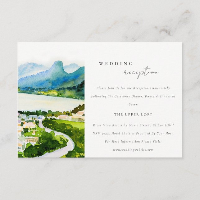 Rustic Countryside Lake Village Wedding Reception Enclosure Card (Front)