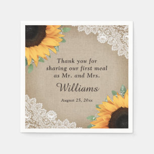 Rustic County Burlap and Lace Sunflower Wedding Napkins