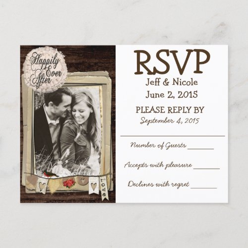 Rustic Couple Photo Country Wedding RSVP Invitation Postcard