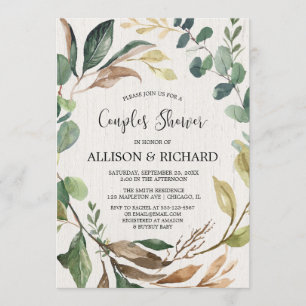 Rustic couples baby shower gender neutral greenery invitation