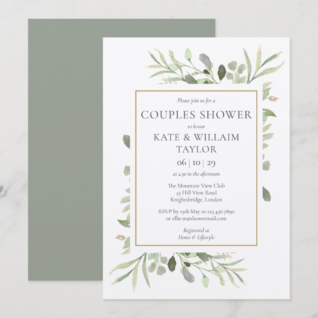 Rustic Couples Baby Shower Watercolor Greenery Invitation (Front/Back)