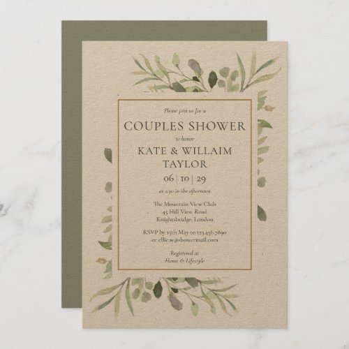 Rustic Couples Baby Shower Watercolor Greenery Invitation
