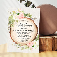 Rustic couples girl baby shower, blush pink floral invitation