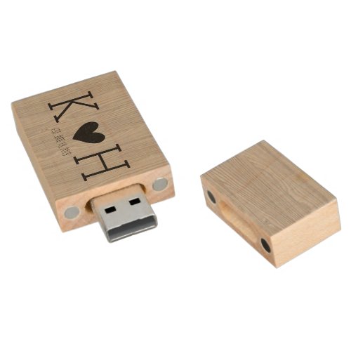 Rustic Couples Initials Wedding Date Personalized Wood Flash Drive