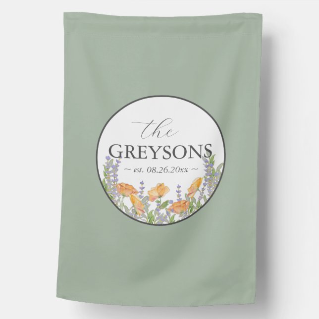 Rustic Couple's Name Floral  House Flag (Front)