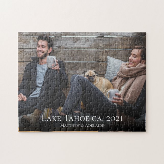 Rustic Couples Photo Custom Personalized Name Jigsaw Puzzle (Horizontal)